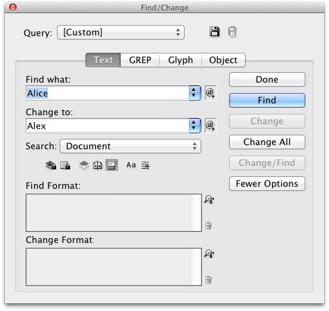 find and change InDesign