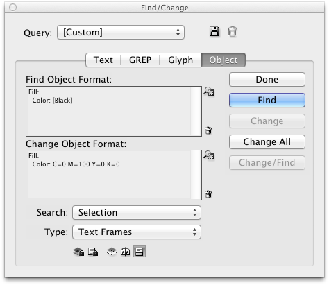 indesign, find/change