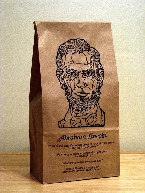 Abraham Lincoln, illustration, bag, design, quotes