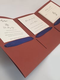 Custom Wedding Invitation in Tri-Fold Folder with Satin Ribbon