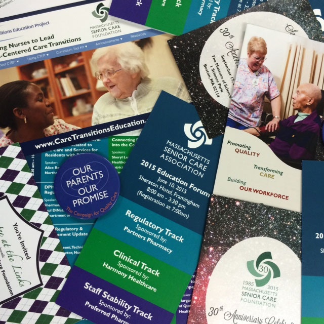 Printed brochures and folders for the Massachusetts Senior Care Association